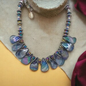 Peacock Necklace - Shell Necklace For Her - Peacock Shell Necklace - One Of A Kind Necklace - Statement Necklace - Multicolored Necklace