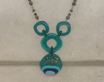 Teal Necklace For Women - Bib Necklace - One Of A Kind Necklace - Statement Necklace - Long Necklace - Multicolored Necklace - Gift For Mom