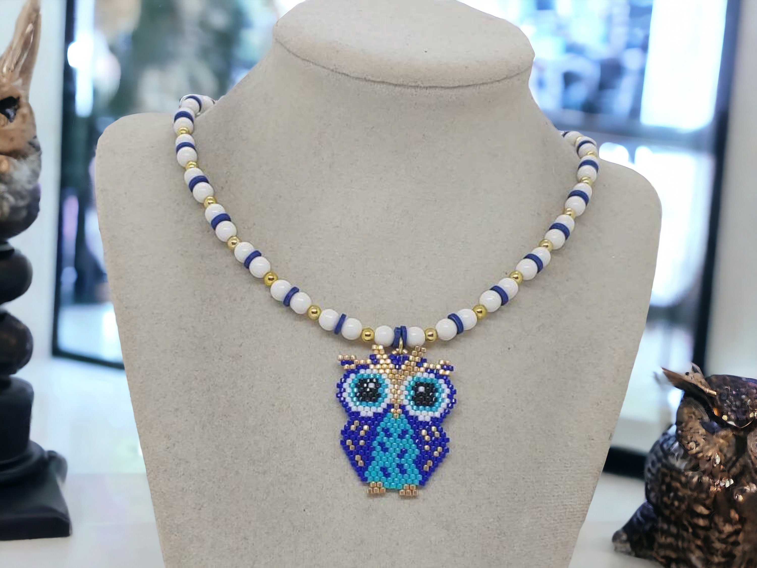 Owl Necklace - Multicolored Necklace For Women - One Of A Kind Necklace - Statement Necklace - Acryl