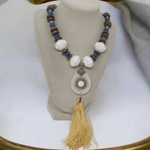 Tassel Necklace - Long Necklace - Ceramic Necklace - Boho Necklace - Jeweled Necklace - Multicolored Necklace For Women - One Of A Kind