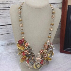 Red and Gold Necklace - Statement Necklace - One Of A Kind Necklace - Wedding Necklace - Jeweled Necklace - Chunky Necklace - Gift For Her