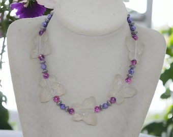 Collar de mariposa con pendientes a juego - Collar de mariposa transparente - Único en su tipo - Conjunto de collar y pendientes - Collar ajustable - Regalo