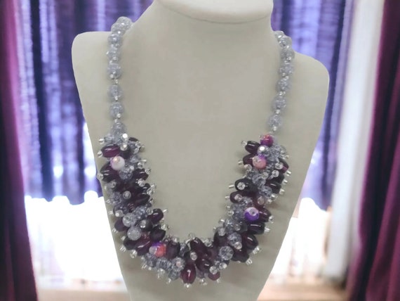 Purple Necklace Purple Bib Necklace One of A Kind Necklace Chunky Necklace Glass Necklace for Women Statement Necklace Gift Etsy UK