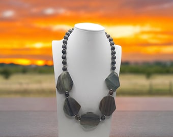 Gray Jasper Necklace - Jasper Necklace - Gray Necklace For Women - Gemstone Necklace - One Of A Kind Necklace - Statement Necklace - Gift