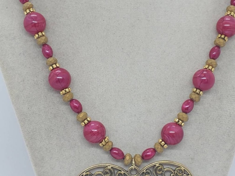 Wedding Necklace Gift Statement Necklace One Of A Kind Necklace Pink and Gold Necklace Heart Necklace Valentine/'s Day Necklace