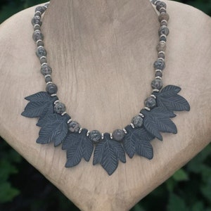 Black Obsidian Leaf Necklace - Obsidian Necklace For Her - One Of A Kind Necklace - Jasper Necklace For Women - Stone Necklace - Great Gift