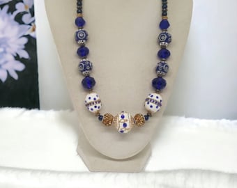 Blue Necklace For Women - Jeweled Necklace - One Of A Kind Necklace - Statement Necklace - Multicolored Necklace For Her - Anniversary Gift