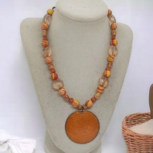 Orange Wooden Necklace - Shell Necklace For Her - Wood Necklace For Women - Orange Necklace For Her - One Of A Kind Necklace - Gift For Her