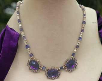 Purple Jeweled Necklace - Purple Necklace For Her - Statement Necklace - One Of A Kind Necklace - Wedding Necklace - Bridesmaid Necklace