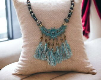 Turquoise Necklace For Her - One Of A Kind Necklace - Long Necklace - Boho Necklace - Bohemian Necklace - Statement Necklace - Great Gift