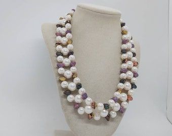 Pearl Necklace - Statement Necklace - One Of A Kind Necklace -  Bib Necklace - Multicolored Necklace For Women - Mother's Day Necklace