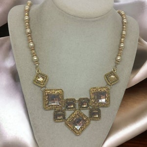 Gold Jeweled Necklace - Gold Necklace For Her - Jeweled Necklace - Pearl Necklace - One Of A Kind Necklace - Bridesmaid Necklace - Gift