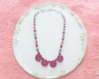 Pink Flower Necklace - Pink Necklace - Flower Necklace - One Of A Kind Necklace - Statement Necklace - Floral Necklace - Mother's Day Gift