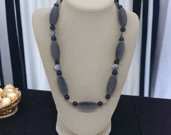 Gray Necklace For Women - Textile Necklace - Fabric Necklace - One Of A Kind Necklace - Shell Necklace - Statement Necklace - Gift For Her
