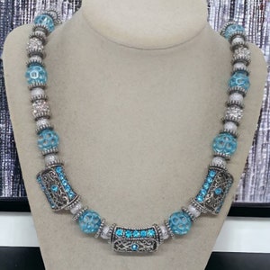 Jeweled Necklace - Blue Necklace For Women - Aqua Necklace - One Of A Kind Necklace - Statement Necklace - Anniversary Gift - Gift For Her