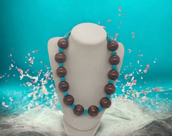 Brown Necklace For Women - Brown Wooden Necklace - Puka Shell Necklace - One Of A Kind Necklace - Wooden Necklace For Her - Gift For Women