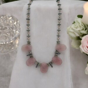 Rose Quartz Necklace - Pearl Necklace - One Of A Kind Necklace - Statement Necklace - Gemstone Necklace - Bib Necklace - Mother&#39;s Day Gift