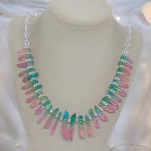 Quartz Crystal Necklace - Quartz Necklace For Her - Multicolored Necklace For Women - One Of A Kind Necklace - Statement Necklace - Gift