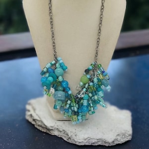Blue Necklace For Women - Chunky Necklace - One Of A Kind Necklace - Multicolored Necklace For Her - Bib Necklace - Statement Necklace