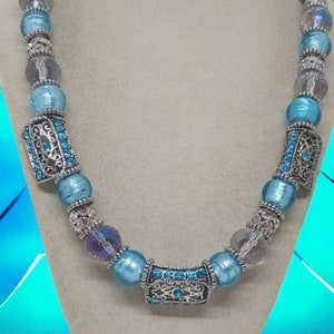 Aqua Necklace For Her - Jeweled Necklace - Statement Necklace - Bridesmaid Necklace - One Of A Kind Necklace - Anniversary Necklace - Gift