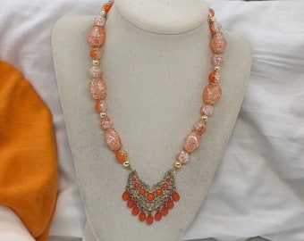 Orange Necklace For Her - Glass Necklace - Statement Necklace - Boho Necklace - Bohemian Necklace - One Of A Kind Necklace - Bridesmaid Gift
