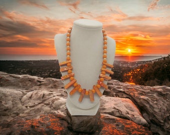 Shell Necklace - Orange Necklace For Women - Orange Shell Necklace - One Of A Kind Necklace - Statement Necklace - Wooden Necklace - Gift
