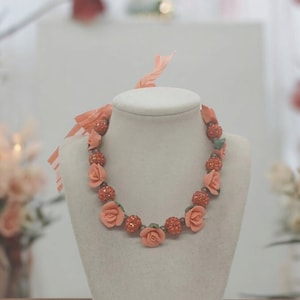 Orange Flower Necklace - Orange Necklace For Women - Flower Necklace - Choker Necklace - Adjustable Necklace - One Of A Kind Necklace - Gift