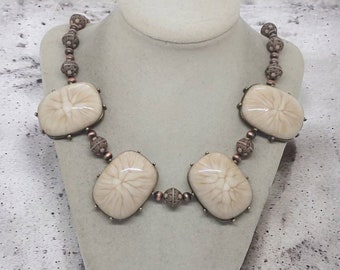 Jeweled Necklace - Beige Necklace For Women - One Of A Kind Necklace - Statement Necklace - Bib Necklace - Handmade Necklace - Gift For Her