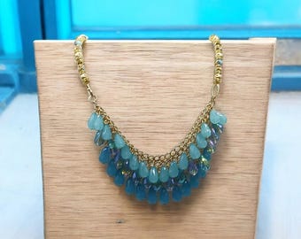 Colar Bib Azul - Colar Azul Para Mulheres - Colar Em Camadas - Colar Bib - Colar Único - Colar De Declaração - Colar Boho