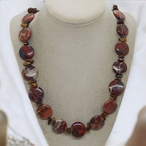 Red Agate Necklace - Tiger&#39;s Eye Necklace - Gemstone Necklace For Women - One Of A Kind Necklace - Statement Necklace - Stone Necklace
