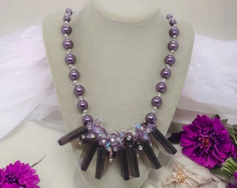 Purple Necklace For Women - Pearl Necklace - Purple Pearl Necklace - One Of A Kind Necklace - Glass Necklace - Chunky Necklace - Great Gift