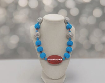 Multicolored Necklace For Women - Blue Necklace For Her - One Of A Kind Necklace - Statement Necklace - Metal Necklace - Gift For Women