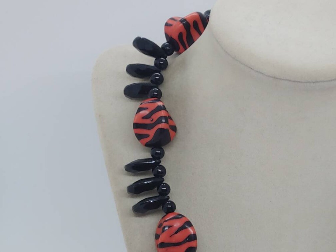 Zebra Necklace Zebra Print Necklace Black and Pink Necklace for Her