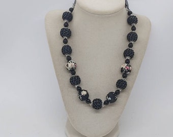 Black Flower Necklace - Black Necklace For Women - Flower Necklace - Adjustable Necklace - Statement Necklace - One Of A Kind Necklace