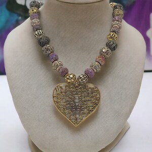 Heart Necklace - Sparkle Necklace - Jeweled Necklace - Gold Necklace For Her - One Of A Kind Necklace - Statement Necklace - Bridesmaid Gift