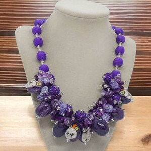 Owl Necklace For Her - Purple Necklace For Women - Bib Necklace - Chunky Necklace - One Of A Kind Necklace - Statement Necklace - Gift