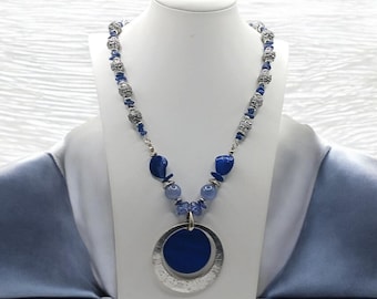 Agate Necklace - Blue Necklace For Women - One Of A Kind Necklace - Gemstone Necklace - Long Necklace - Statement Necklace - Gift For Women