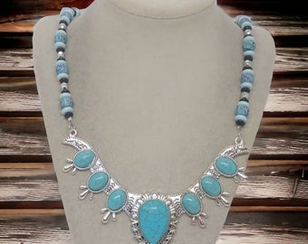 Turquoise Stone Necklace - Jeweled Necklace - One Of A Kind Necklace - Multicolored Necklace For Women - Statement Necklace - Gift For Women