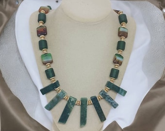 Green Jasper Necklace - Stone Necklace - Green Necklace For Her - Multicolored Necklace For Women - One Of A Kind Necklace - Gift For Women