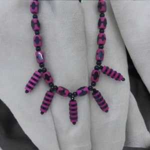 Pink and Black Necklace - Striped Necklace - Resin Necklace - One Of A Kind Necklace - Statement Necklace - Multicolored Necklace For Her