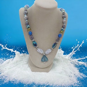 Long Necklace - Blue Necklace For Her - Statement Necklace - One Of A Kind Necklace - Multicolored Necklace For Women - Gift For Women