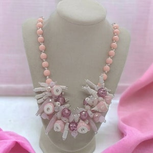 Pink Bunny Necklace - Ceramic Necklace - Easter Necklace - Pink Necklace - One Of A Kind Necklace - Chunky Necklace - Bib Necklace - Gift