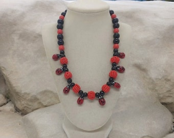 Ladybug Necklace - Red and Black Necklace For Women - One Of A Kind Necklace - Statement Necklace - Multicolored Necklace For Women - Gift