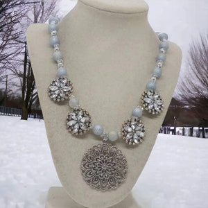 Jeweled Necklace - Silver Necklace For Women - Bib Necklace - One Of A Kind Necklace - Statement Necklace - Anniversary Gift - Great Gift
