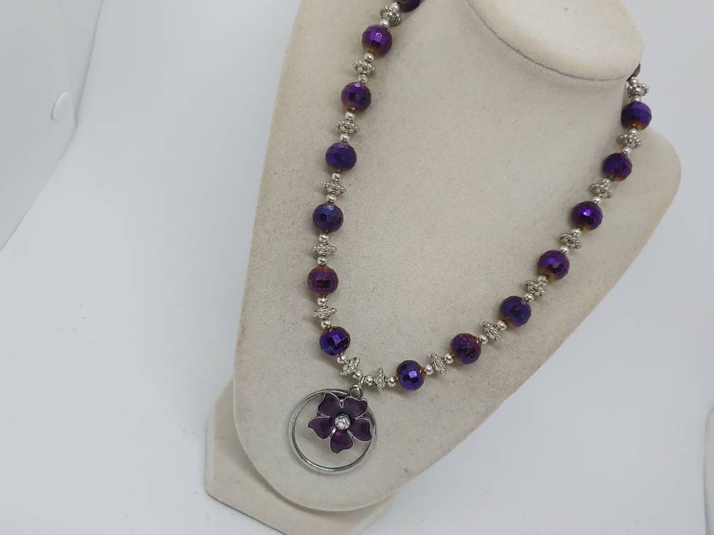 Purple Flower Necklace Purple Necklace Flower Necklace | Etsy