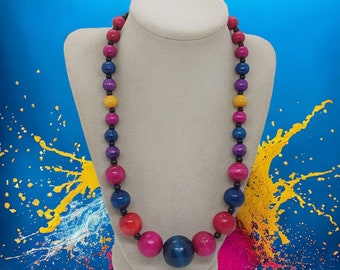Mehrfarbige Halskette für Sie - Bunte Halskette - Holz Halskette - Einzigartige Halskette - Statement Halskette - Boho Halskette - Geschenk
