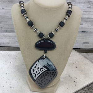 Black Necklace For Her - One Of A Kind Necklace - Statement Necklace - Glass Necklace - Long Necklace - Art Deco Necklace - Gift For Women