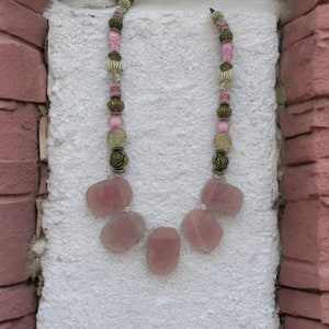 Rose Quartz Necklace - Multicolored Necklace For Women - Statement Necklace - One Of A Kind Necklace - Gemstone Necklace - Mother&#39;s Day Gift