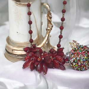 Red Necklace For Her - Bib Necklace - Valentine&#39;s Day Gift - Chunky Necklace - One Of A Kind Necklace - Statement Necklace - Gift For Women