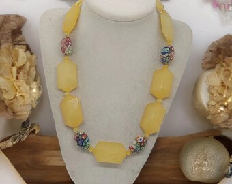Yellow Necklace For Women - Multicolored Necklace For Women - Statement Necklace - One Of A Kind Necklace - Flower Necklace - Gift For Her